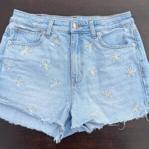 American Eagle Outfitters Light Blue Daisy Embroidered Jean Shorts